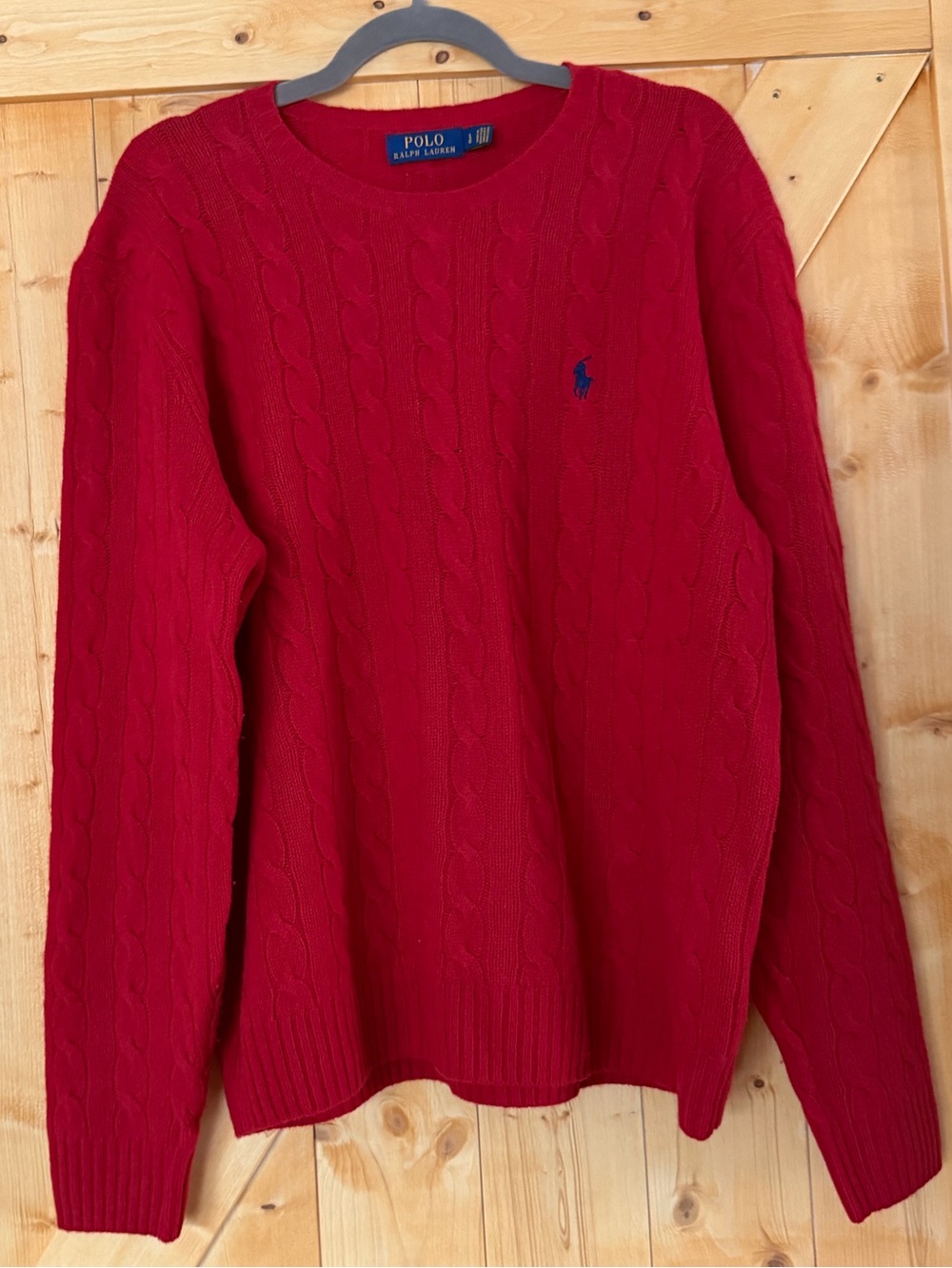 Polo Ralph Lauren Men’s Red Cable Knit Wool Cashmere Sweater Size L